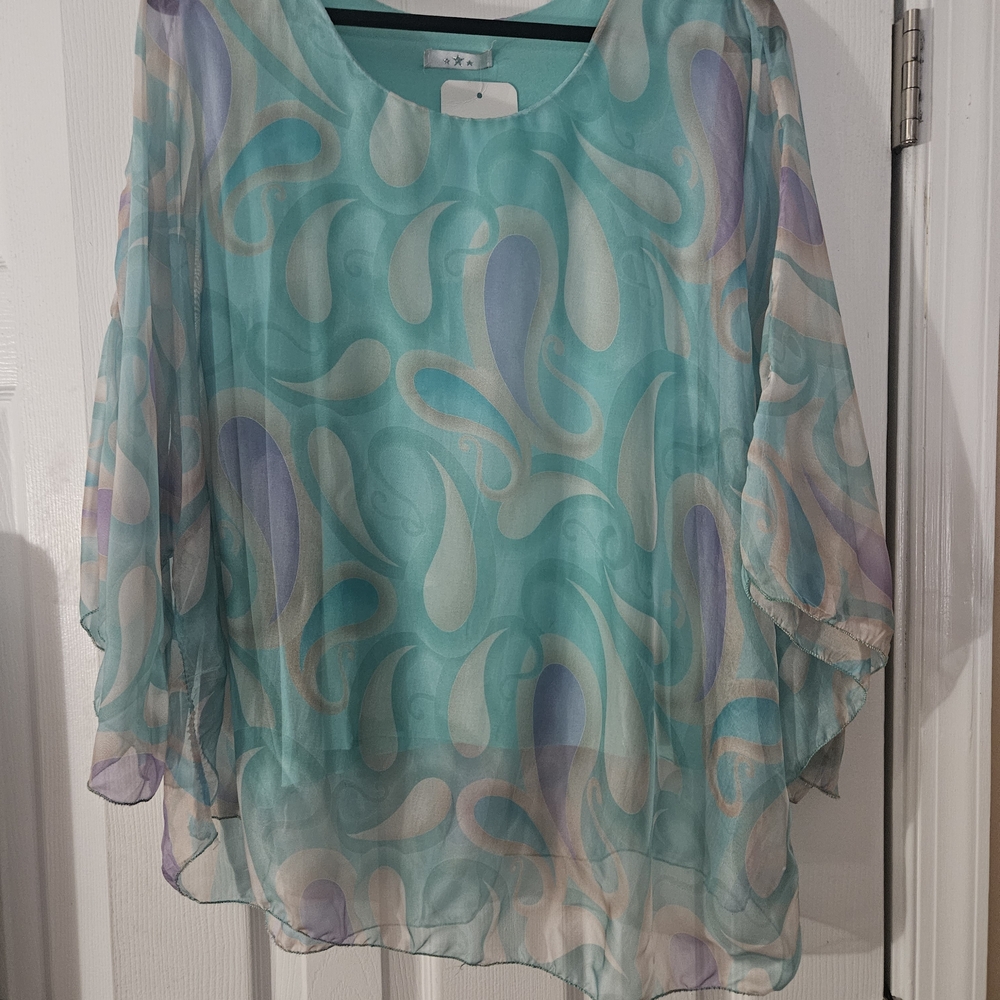 New Collections Sheer Teal and Purple Top with batwings - Women - Size XXL